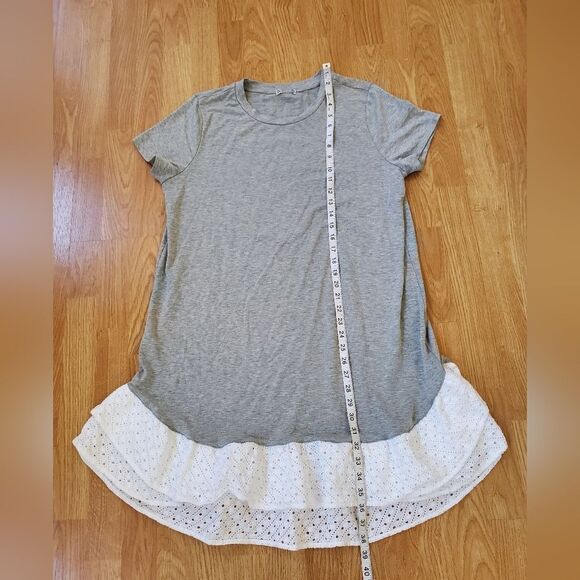 🌹 CHELSEA28 🌹 Eyelet Trim Short Sleeve Shift Dress - [Medium, Grey] - Picture 6 of 9